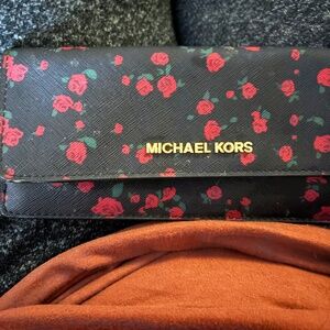 Michael Kors black and red floral wallet